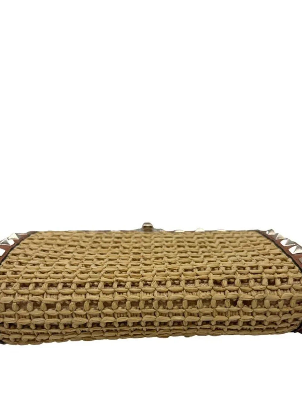 Valentino  Garavani Rockstud Raffia Wallet On Chain Crossbody Bag Tan
